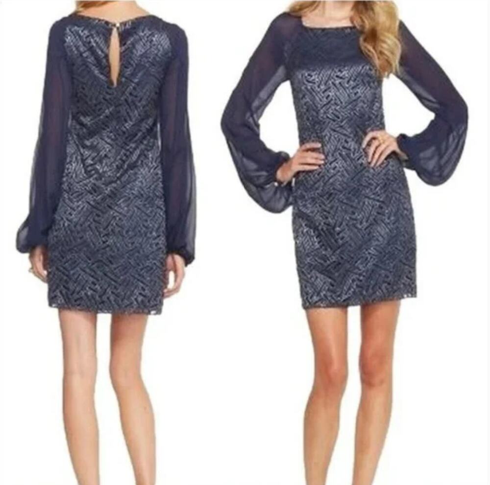 Lilly Pulitzer Carleigh Tunic Geo Lace True Navy Bamboo Shift Dress Women Size 6